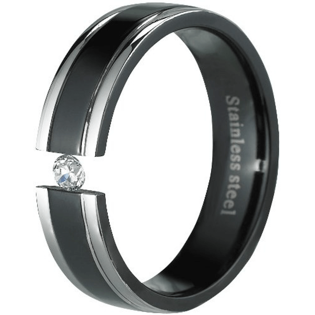 Damenring Schwarz Silber mit Zirkonia Stein 54 / 17,2mm