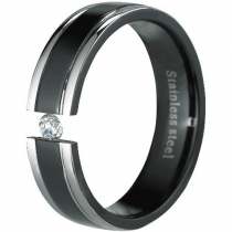 Damenring Schwarz Silber mit Zirkonia Stein 52 / 16,5mm