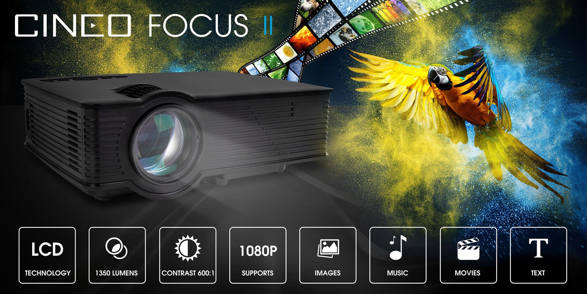 Der Cineo FOCUS II Beamer ist die perfekte Lösung, um mit Ihrem Heimkino-Projekt zu starten. Der Cineo FOCUS II Beamer ist die perfekte Lösung, um mit Ihrem Heimkino-Projekt zu starten.