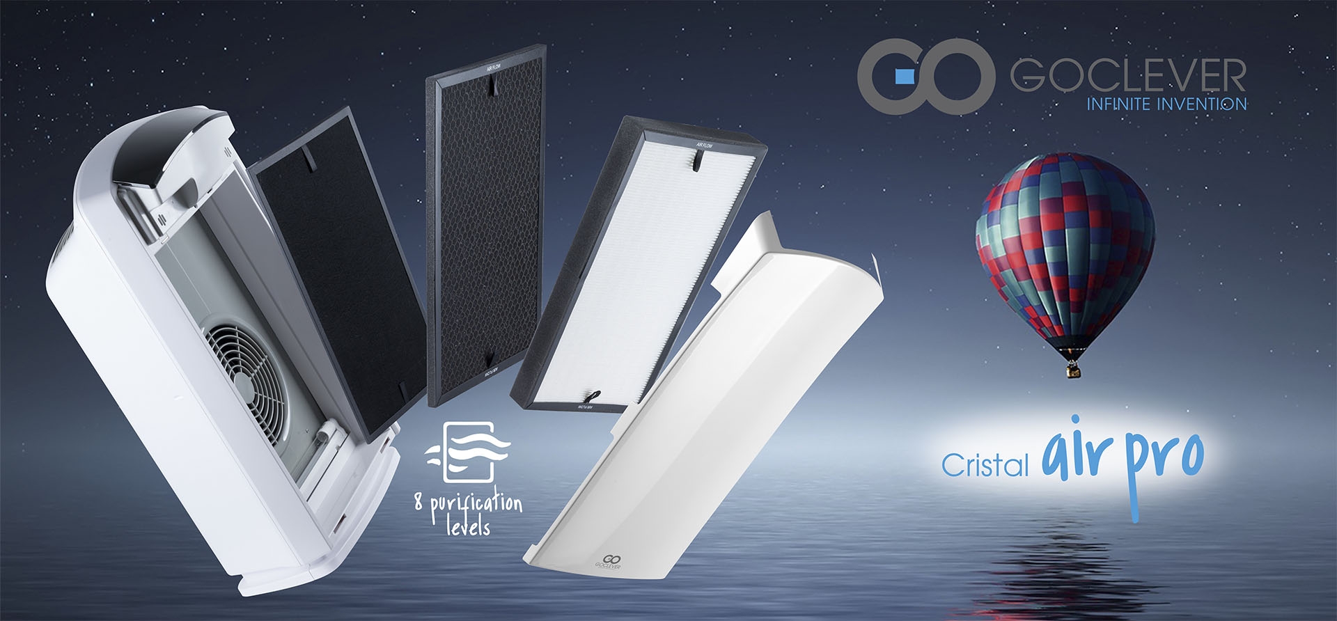 Mit dem GOCLEVER CRISTAL AIR PRO werden Sie sch&auml;dliche Stoffe wie Formaldehyd, Benzin, PM 2.5, Allergene, Viren, Pilze, Staubmilben, Staub, Pollen, Schimmel, Tierhaare, Rauch und andere Schadstoffe von zu Hause los . 