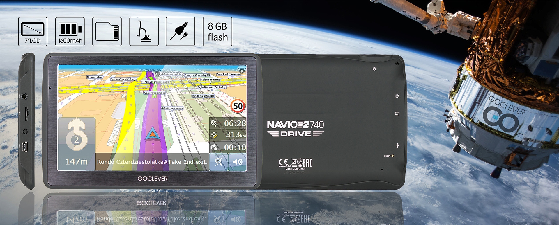 GoClever Navio 2 740 Navigationssystem GPS 7Zoll mit Weltkarte 8GB 1600mAh Navigation