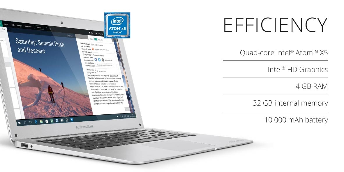 Das Krüger & Matz Netbook bietet eine Vielzahl von Anschlussmöglichkeiten. Zwei USB-Anschlüsse ermöglichen den Anschluss von USB Geräten oder Festplatten. Das Krüger & Matz Netbook bietet eine Vielzahl von Anschlussmöglichkeiten. Zwei USB-Anschlüsse ermöglichen den Anschluss von USB Geräten oder Festplatten.